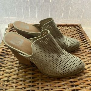 Laser cut backless heeled booties